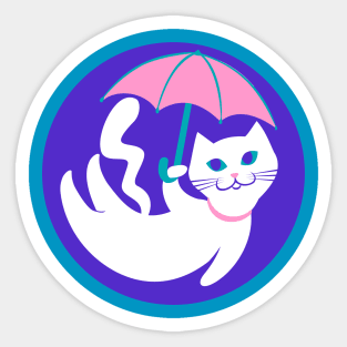 White Cat/ Pink Umbrella Sticker